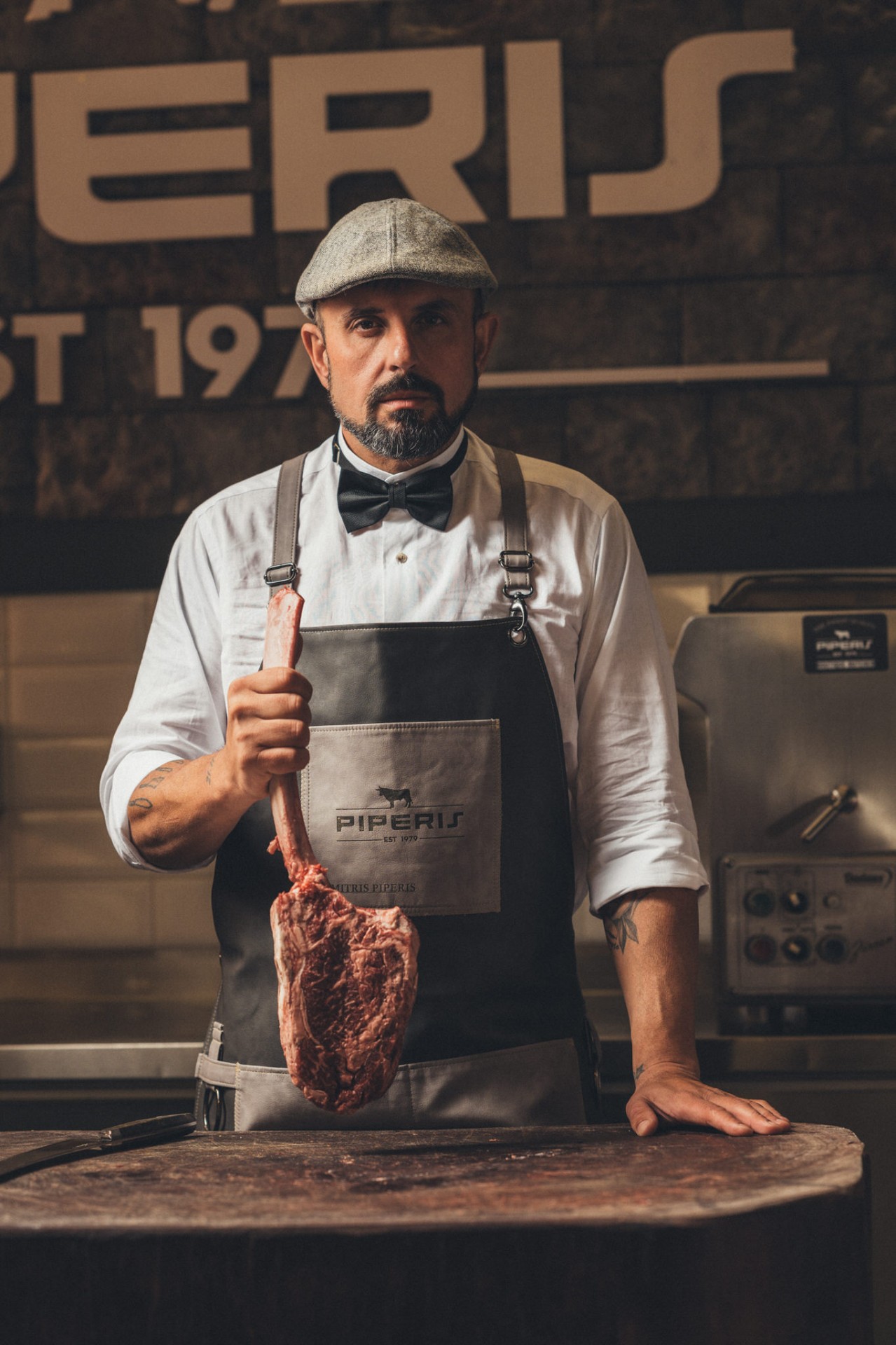 Dimitris Piperis at the butcher block
